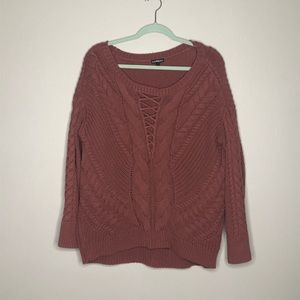 Express cable knit sweater with lace up detail